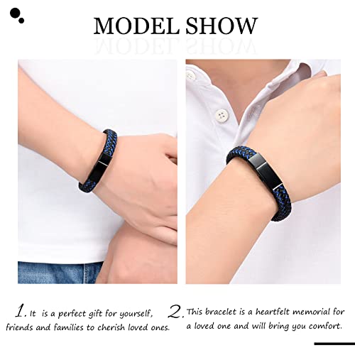 zeqingjw Cremation Memorial Urn Bracelet Made of Genuine Leather, Stainless Steel Cremation Bangle Keepsake Urn Bracelet for Ashes - color: Blue-20CM