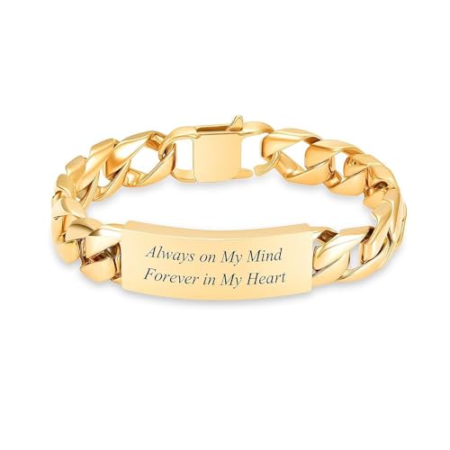 zeqingjw Men Urn Bracelet for Human Ashes Stainless Steel Cremation Jewelry Cuban Link Bangle for Ashes Keepsake Memorial Ash Holder Urn Keepsake Bracelet - color: Gold Color-20CM