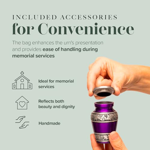 Eternal Harmony Small Keepsake Urn, Male & Female Small Cremation Urn for Human Ashes with Elegant Finishes, Secure Seal & Velvet Bag, Mini Urn for Men & Women Ashes Up to 3 Cubic Inches (Purple) - color: Purple