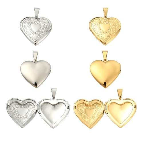 Heart Photo Locket Charms for Jewelry Making Brass Frame Charms Memorial Bracelet Necklace Earring Keychain - color: Gold + Silver