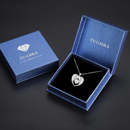 TUGHRA Memorial Necklace for Women Men, Angel Wings Heart Pendant 925 Sterling Silver A Piece of My Heart Is In Heaven Charm Necklace Sympathy Gift - style: 04-J