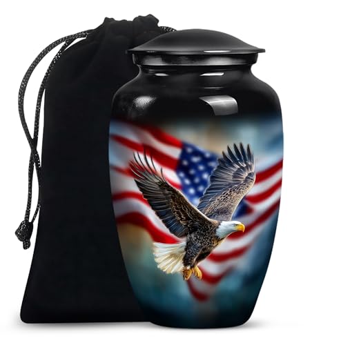 American Flag with Eagle Urn for Ashes Women -Patriotic Cremation Urns Men | Large Black Military Urns for Human Ashes Adult Man - Veteran Funeral Urn for 10 Inch and 200lbs - color: Patriotic Flying Eagle With American Flag