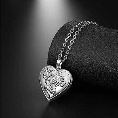 2 Pcs Locket Necklace that Holds Pictures Stainless Steel Locket Pendant Necklace Memory Photo Pendant Necklace for Women Girls - color: Heart style 4