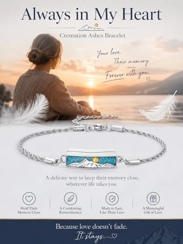YYB Urn Bracelet for Ashes Hummingbird/Dragonfly/Butterfly/Sunflower Turquoise Locket Bracelet Cremation Memorial Jewelry Mothers Day Gifts for Women - color: Mountain