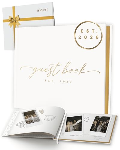 Est. 2026 Linen Guest Book with 100 Blank Pages to Sign for Special Events | Hardcover, Gold-Foiled Guestbook 9.06" х 7.28" with Thick Pages for Wedding, Baby Shower, Birthday Party, Photos & Polaroids - size: Est. 2026