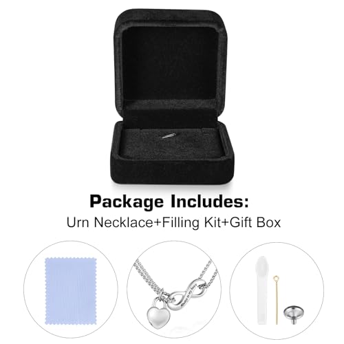 XIUDA Infinity Urn Necklace for Human Ashes Always in My Heart Cremation Necklace Stainless Steel Memorial Ash Jewelry for Women - color: Silver with box