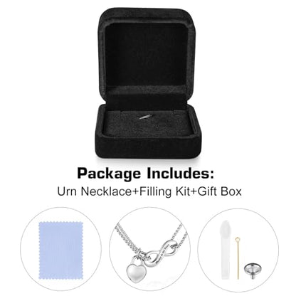 XIUDA Infinity Urn Necklace for Human Ashes Always in My Heart Cremation Necklace Stainless Steel Memorial Ash Jewelry for Women - color: Silver with box