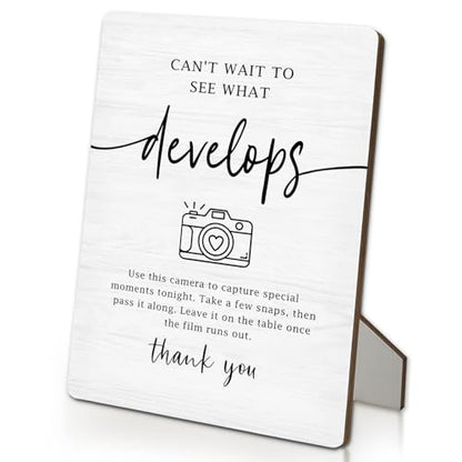 Cant Wait to See What Develops Sign, Wedding Photo Guest Book Wooden Stand Sign 5"X7", Welcome Wedding Guestbook Signs for Reception - color: Develops