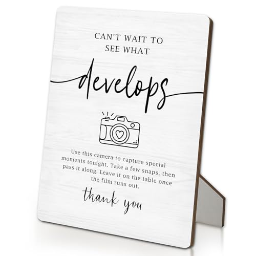 Cant Wait to See What Develops Sign, Wedding Photo Guest Book Wooden Stand Sign 5"X7", Welcome Wedding Guestbook Signs for Reception - color: Develops