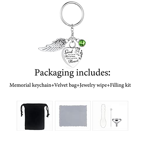 Heart Urn Necklace for Ashes Cremation Jewelry Urn Keychain for Ashes with Birthstone Cremation Keychain - color: August