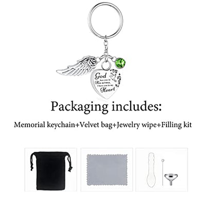 Heart Urn Necklace for Ashes Cremation Jewelry Urn Keychain for Ashes with Birthstone Cremation Keychain - color: August
