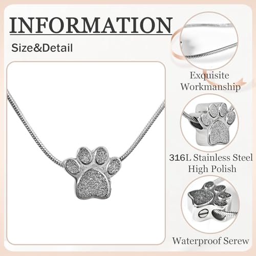 Paw Print Heart Pet Ashes Urn Necklace, Keepsake Pendant-B-Silver - style: B-Silver