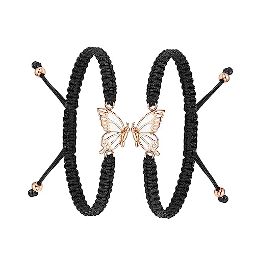 constantlife 2 Pack Butterfly Cremation Bracelet for Ashes Stainless Steel Urn Pendants Keepsake Braided Rope Adjustable Wristband Bangle Memorial Jewelry for Women Girls - color: Rose Gold