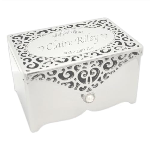 Cherished Moments Personalized Filigree Rectangle Jewelry Box with Message - color: Silver-Custom