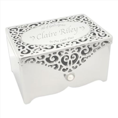 Cherished Moments Personalized Filigree Rectangle Jewelry Box with Message - color: Silver-Custom