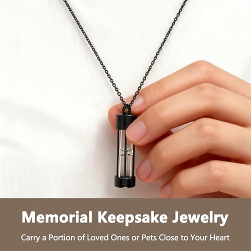Hourglass Necklace and Urn Pendant Jewelry for Ashes Cremation Necklace for Men and Women Cat or Human Urns Vial Kit Black Memorial Necklaces for Ashes