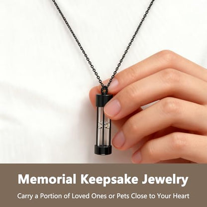 Hourglass Necklace and Urn Pendant Jewelry for Ashes Cremation Necklace for Men and Women Cat or Human Urns Vial Kit Black Memorial Necklaces for Ashes
