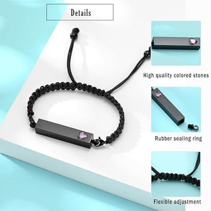 zeqingjw Vertical Bar Urn Bracelet for Ashes for Women Men Stainless Steel Cremation Jewelry Braided Rope Adjustable Keepsake Bracelets of Loved Ones Ash Holder Memorial Gift - color: Black-Purple