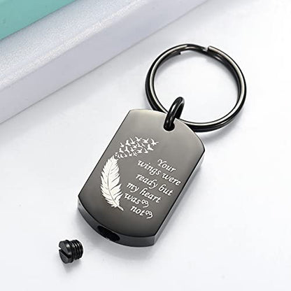 shajwo Paw Print Urn Keychain for Dog Cat | Dog Cat Keepsake Memorial Keychain Ash Holder,Stainless Steel Cremation Jewelry - color: Wing Black 1