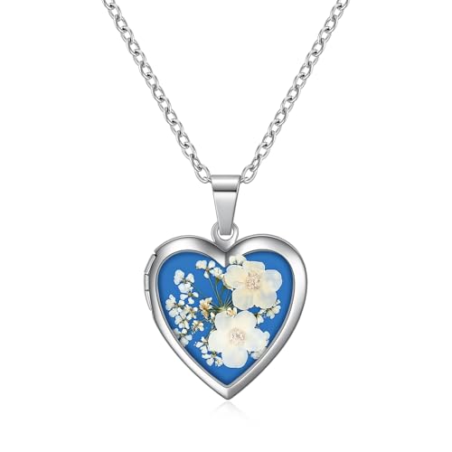 Rnivida Flowers Heart Locket Necklace for Women, Hold Photo Pictures Locket, 18 Inches - color: Blue-1