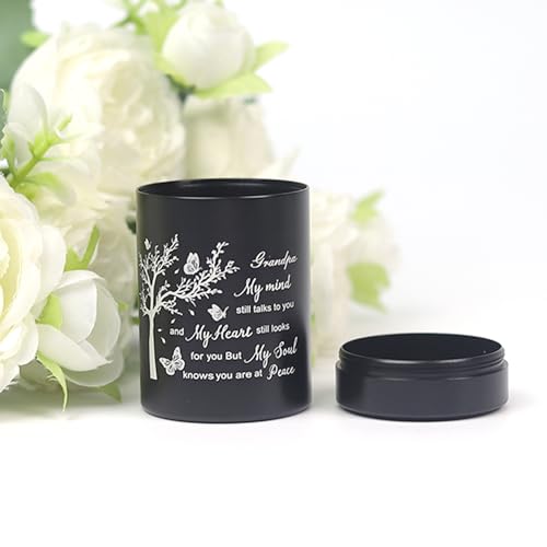 3 Inch Small Urn for Human Ashes Aluminum Mini Cremation Small Keepsake Box for Sharing Ashes Mini Urn-Grandpa - size: Black-Grandpa