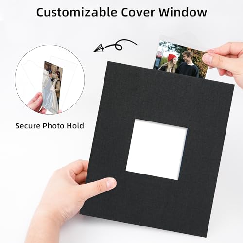 Vienrose Fabric Cover Photo Album 4x6 with Front Window, 300 Picture Pockets and 100 Message Card Slots for Wedding Baby Family, Black - color: Black, size: 300 Pockets