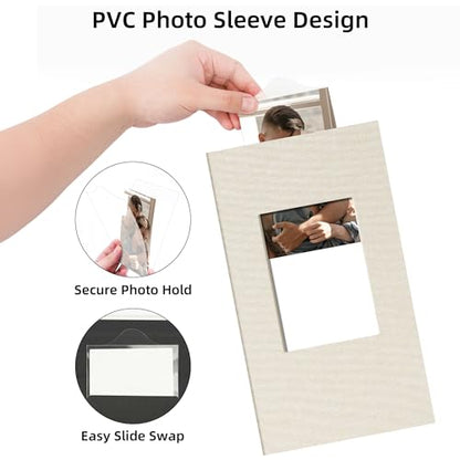 4x6 Slip In Photo Album Holds 300 Pockets Cloth Cover Beige | DIY cover window, Acid free pages, PVC free pockets, Family Travel Wedding, Gift ready - color: Beige, size: 300 Pockets