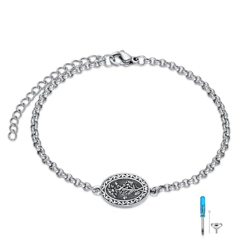 Birth Flower Urn Bracelet for Ashes for Women 925 Sterling Silver Cremation Bracelet Memorial Keepsake Jewelry for Human Ashes - style: 04-April-Daisy