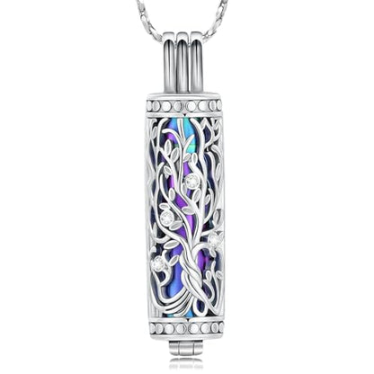 Tree of Life Urn Necklace for Women Men Cylinder Bar Memorial Ash Pendant | Tree of Life Cremation Jewelry,Stainless Steel Keepsakes Necklaces,Vial Ashes Pendant - color: Silver-Rainbow