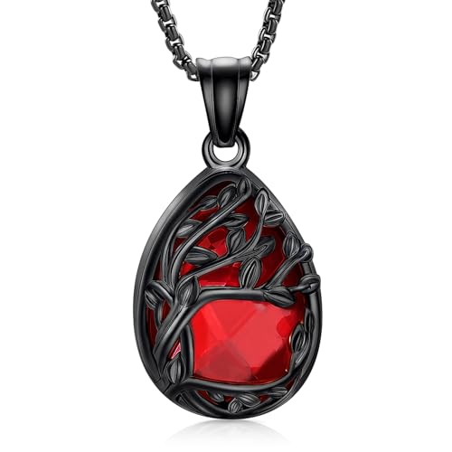 Cremation Jewelry Tree of Life Teardrop Urn Necklace for Ashes for Women Men Vial Pendant Ashes Keepsake Memorial Jewelry for Loved One - color: Black-Red