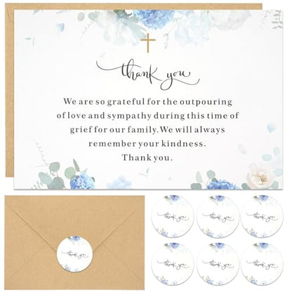 50 Set Funera Thank You Cards with Envelopes and Matching Seal Stickers,Sympathy Cards with Message Bereavement Sympathy Thank You Card for Funeral Family Friends Loved Ones（rose） - style: Rose
