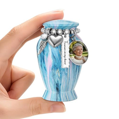 Customize Small Urn for Human Ashes Aluminium Keepsake Memorial | Mini Urn for Ashes, Meaningful Memorial Keepsake Gift, Durable Aluminum Cremation Urn with Elegant Design - style: Blue-Customize