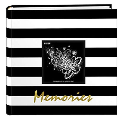Pioneer Photo Albums Golden Memories Black and White Striped 200 pkt 4x6 Photo Album, Pocket, Gold - size: 200 Pocket 4x6