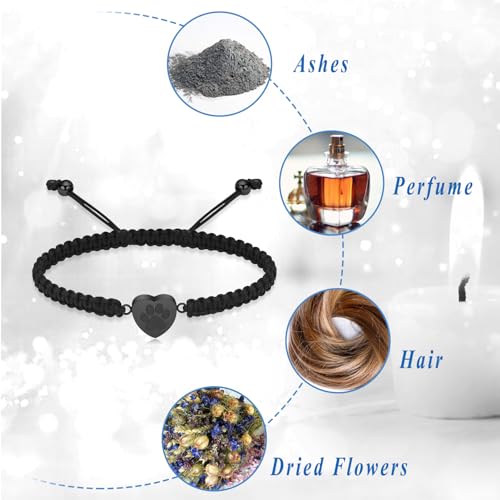 Cremation Bracelet for Pets Ashes Cat Dog Heart Paw Print Pendant Bangle Stainless Steel Memorial Urn Bracelet Cremation Jewelry - color: Black