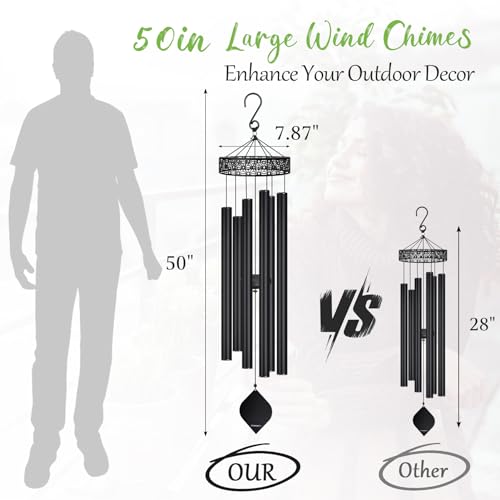 50" Extra Large Wind Chimes for Outside, Big Deep Tone Unique WindChimes Outdoor Gifts for Mom/Women/Men, House Warming Gifts New Home graden Hanging Decor (Black)