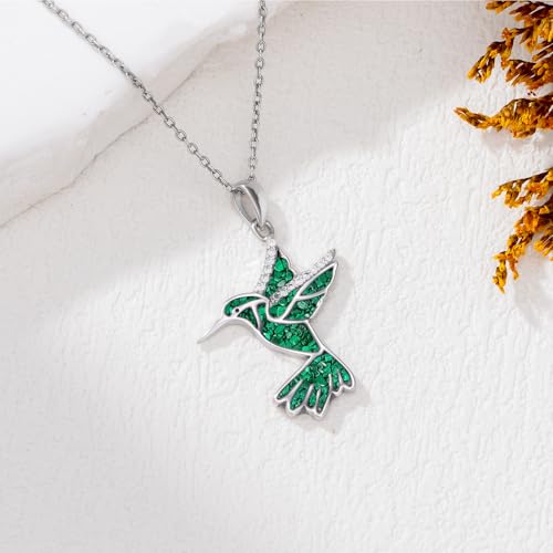 Dove/Hummingbird/Red Cardinal/Dragonfly/Butterfly Necklace 925 Sterling Silver Turquoise/Opal/MoonStone/Crystal/Malachite Bird Necklace Dove Pendant Jewelry for Women Men - color: Hummingbird Malachite