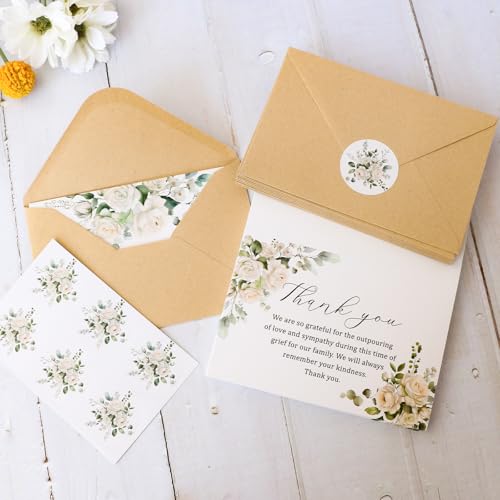 50 Funeral Thank You Cards with Envelopes, Floral Design 4×6 In | Bereavement Cards Bulk, Sympathy Cards for Funeral, Family Friends Loved Ones, Celebration of Life