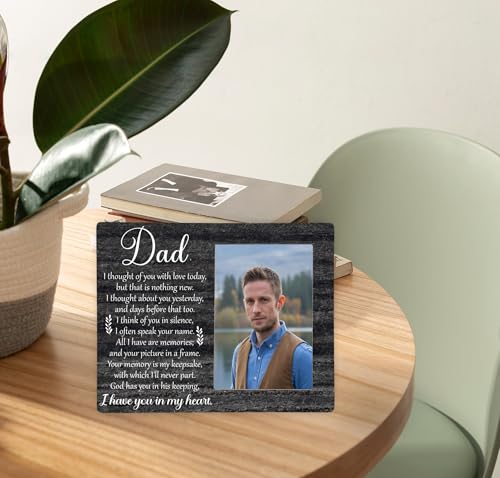 Dad Memorial Picture Frame, I Have You in My Heart Wooden Photo Frame Gifts for Loss of Father, 4x6 inch Photo - style: Dad I Have You in My Heart