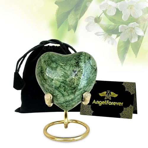 Heart Urn with Stand & Box Keepsake Urn for Human Ashes Mini Cremation Urn for Men & Women (Green) - color: Green