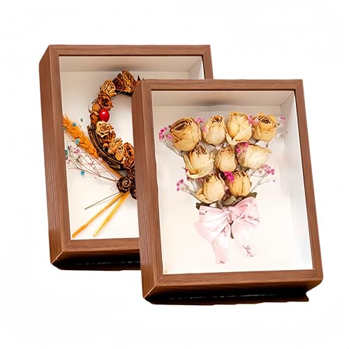 2 Pack 4x6 Shadow Box Frame，HD Glass Wooden Brown Hollow Photo Frame,Brown Frames for Flower Pressing, Seashell Display Box ,Pet Memorial Shadow Box ( 2pcs 4X6) - color: Brown, size: 4X6 2Pack