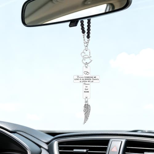 Memorial Car Charm Cross Rear View Mirror Hanging Accessories Sympathy Gift for Loss of Sister Brother Dad Mom Daughter Son Grief Bereavement Remembrance Keepsake Car Interior Decor