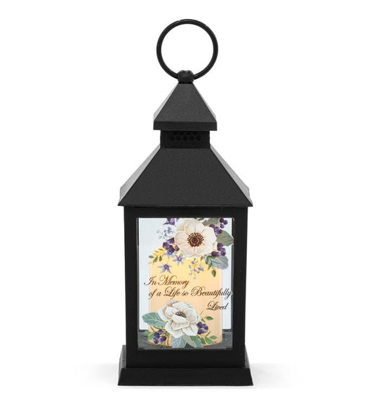 Napco Imports LED Decorative Home or Garden 9.5 x 4 Inch Memorial Flameless Candle Lantern Black in Memory