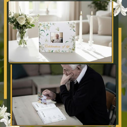 Patelai Funeral Guest Book with Pen Memorial Service Celebration of Life Sign in Book for Funeral Leather Cardinal in Loving Memorial Gift, 112 Pages(White Flower) - style: White Flower