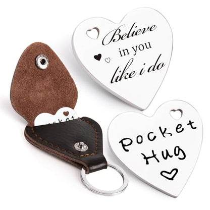 Qunrwe Pocket Hug Token,Long Distance Gifts Keepsake,Double Sided Inspirational Thinking of you Gift with Leather Keychain - color: Believe in You Like I Do