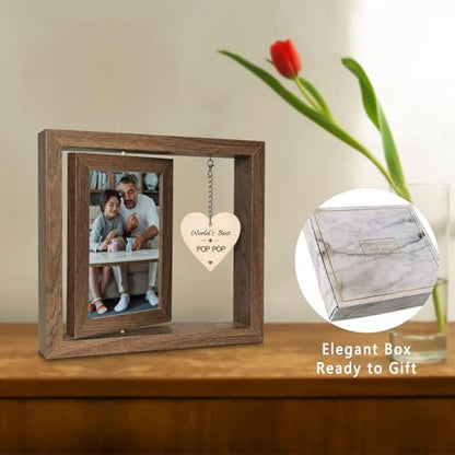 EYITUPC Rotating Wood Pop Pop Picture Frame Gift for Birthday | 4x6 Double Photo Frame, Thoughtful Pop Pop Gifts Father's Day Christmas - color: World's Best Pop Pop