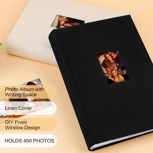 450 Pocket 4x6 Photo Album with Writing Space, Linen Cover, Black - color: Black