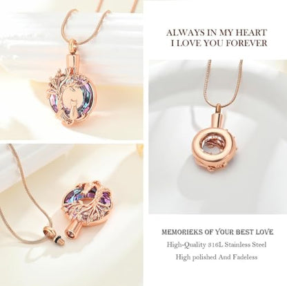 zeqingjw Cat Cremation Jewelry Urn Necklace for Ashes for Pet,Funeral Ashes Keepsake Urn Necklace Pendant Memorial Jewellery - color: Rose Gold-Purple