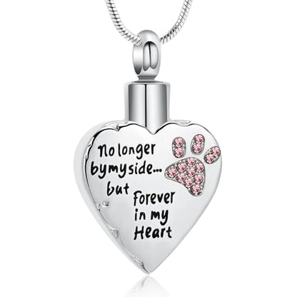 memorial jewelry No Longer by My Side,But Forever in My Heart Carved Locket Cremation Urn Necklace for Pet Dog Cats - color: Purple