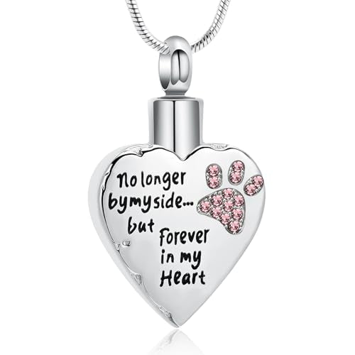 memorial jewelry No Longer by My Side,But Forever in My Heart Carved Locket Cremation Urn Necklace for Pet Dog Cats - color: Purple