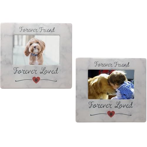 Pet Memorial Picture Frames Set of 2, Forever Friend Forever Loved, Dog & Cat Memorial Frame, Pet Loss Sympathy Gift, Paw Print & Heart Design, Holds 4x6 Photo, 8 x 7.25 Inch Tabletop Frame - color: 2 Pack, size: 2 Pack
